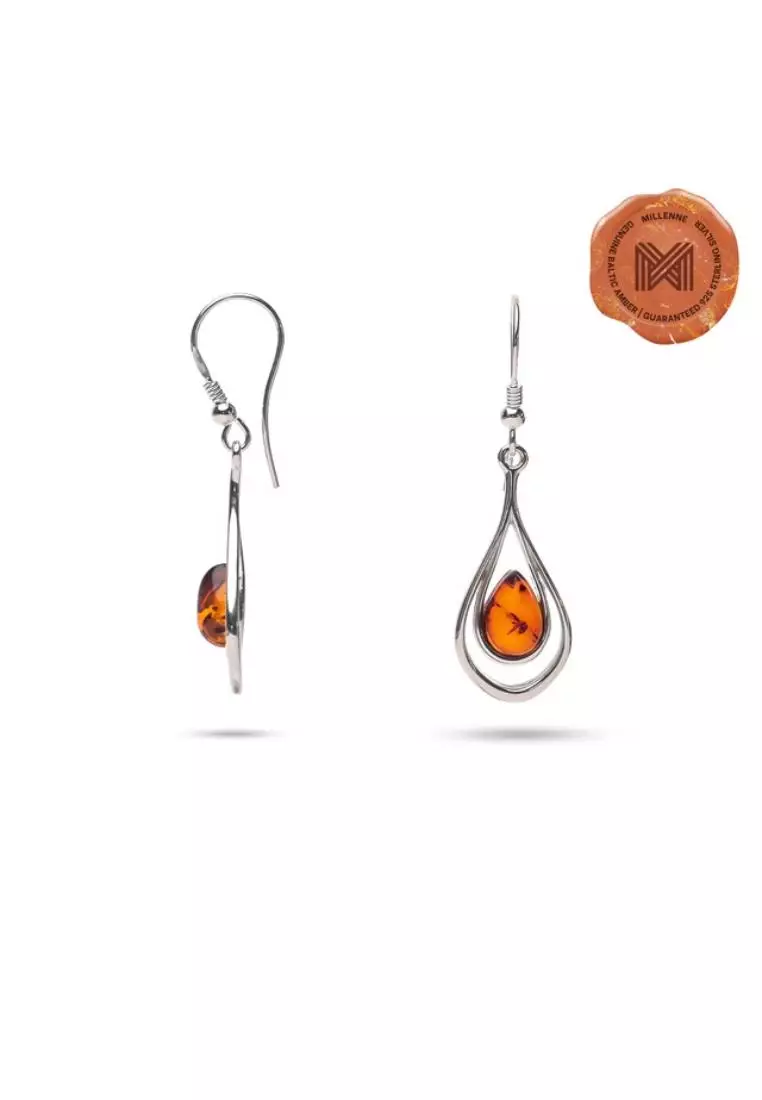 Multifaceted Baltic Amber Nested Drop Silver Hook Earrings with 925 Sterling Silver