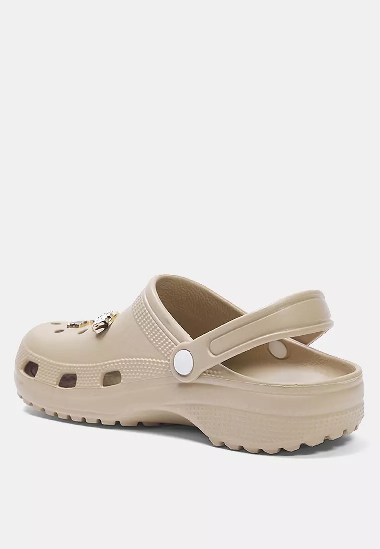 Beige Gold Buckle Accessory Detailed Light Sole Women's Eva Closed Front Sandals Slippers Takss25Sd00033