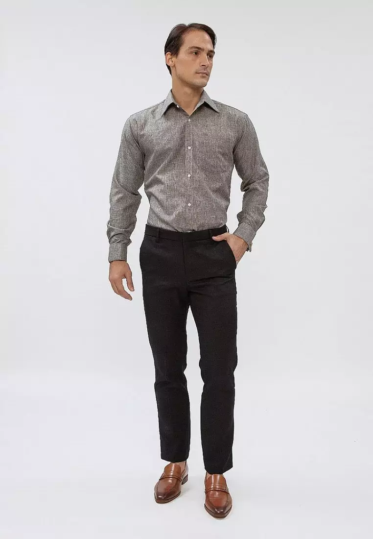 Houseofcuff Kemeja formal Kerja Slim Fit French Cuff Abuabu