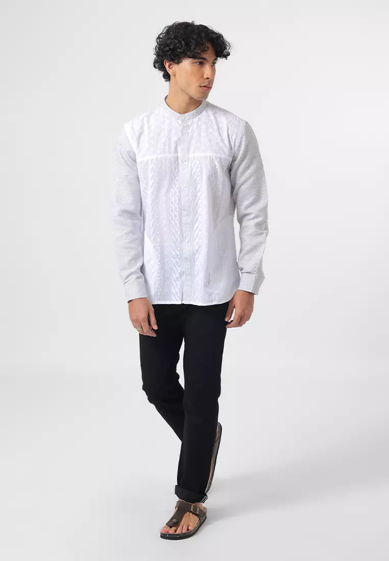 Kemeja Koko Pria Lengan Panjang Baju Muslim Pria SHARKU WHITE GREY