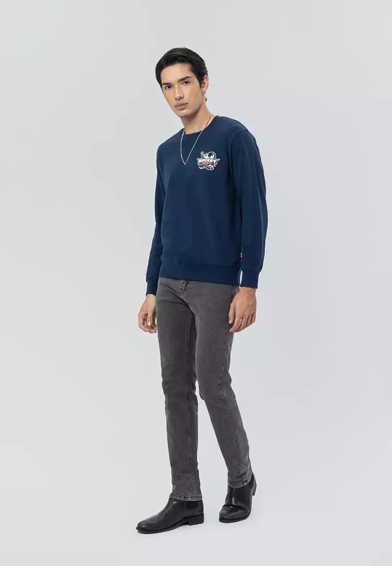 ICELAND NAVY Sweatshirt Lengan Panjang LS - Top Man Graphic Sweatshirt Warna Navy Blue - Ukuran S
