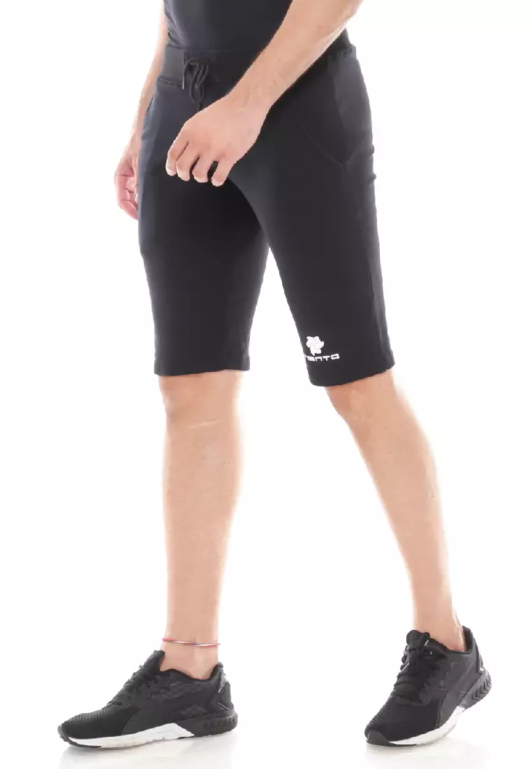 Tiento Celana Selutut Pria Half Jogger Fleece Sporty Black