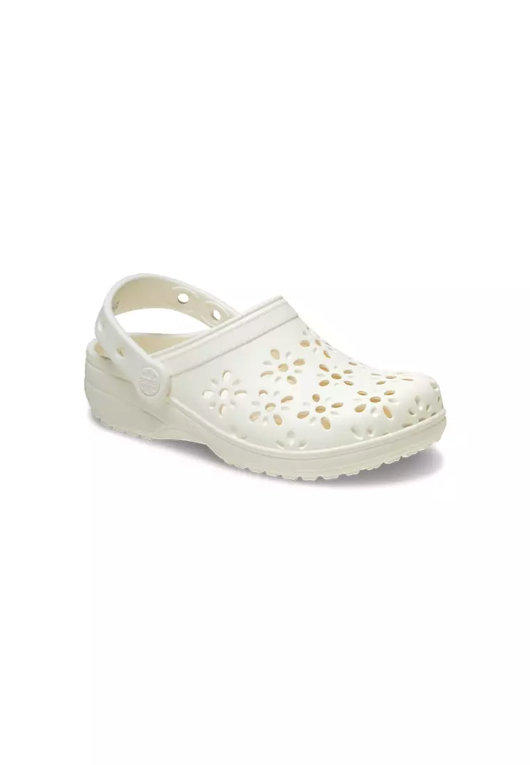 Discount on Crocs  shoes - SKU: Classic Floral Cutout Clog in Chalk