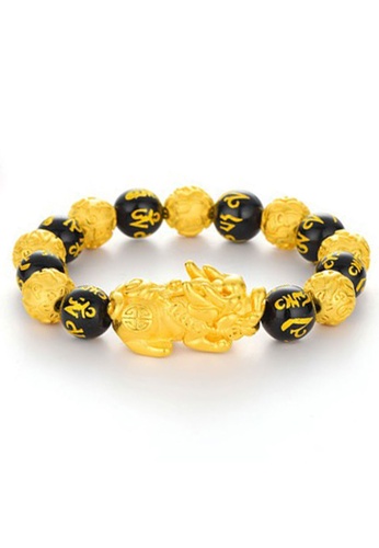 YOUNIQ black and gold YOUNIQ 24K Premium Black Gold Pixiu Round Ball Lucky Fortune Men Bracelet 710C2AC97F7087GS_1