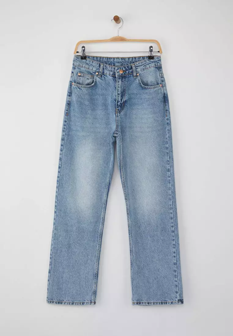 Light Blue High Waist Relaxed Straight Cut Straight Leg Jeans Twoaw26Je00063