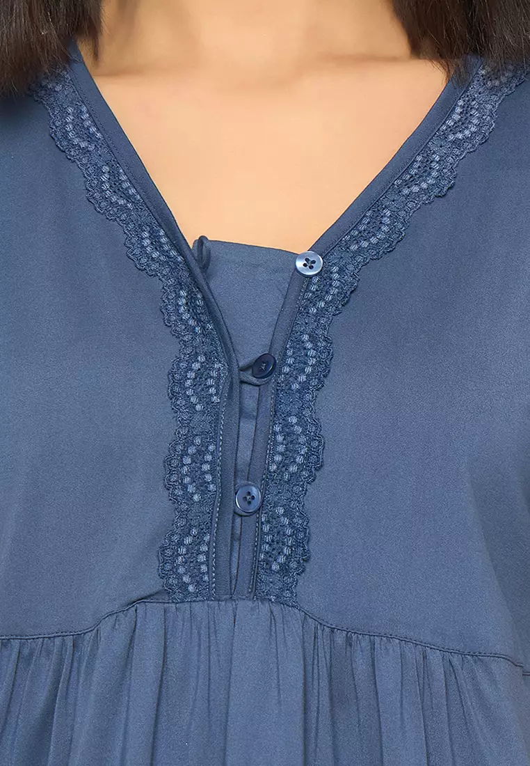 Clovia Peplum Top & Pyjama Set in Steel Blue