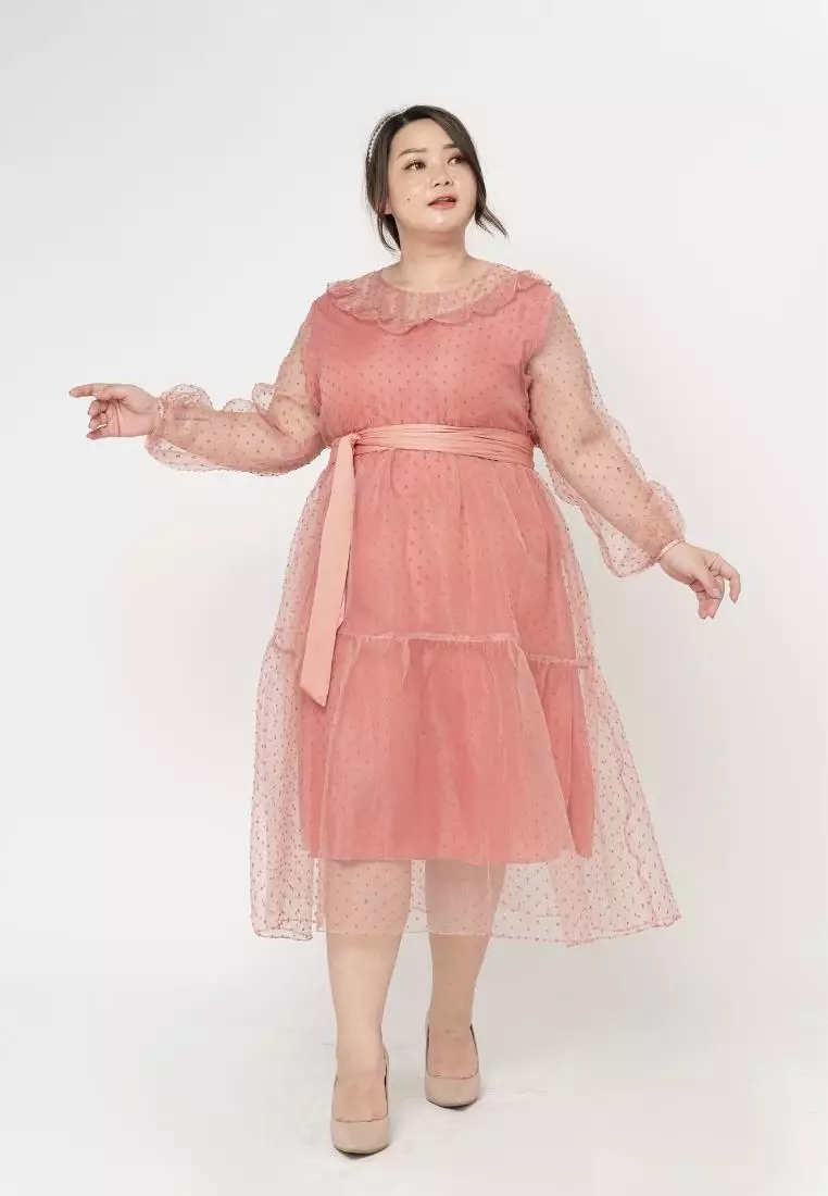 Plus Size Dress Valencia Coral Pink