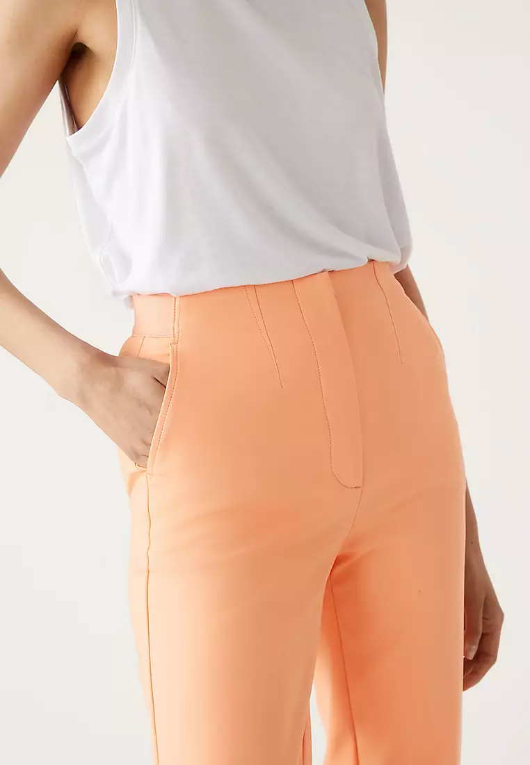 Cotton Blend Slim Fit Ankle Grazer Trousers