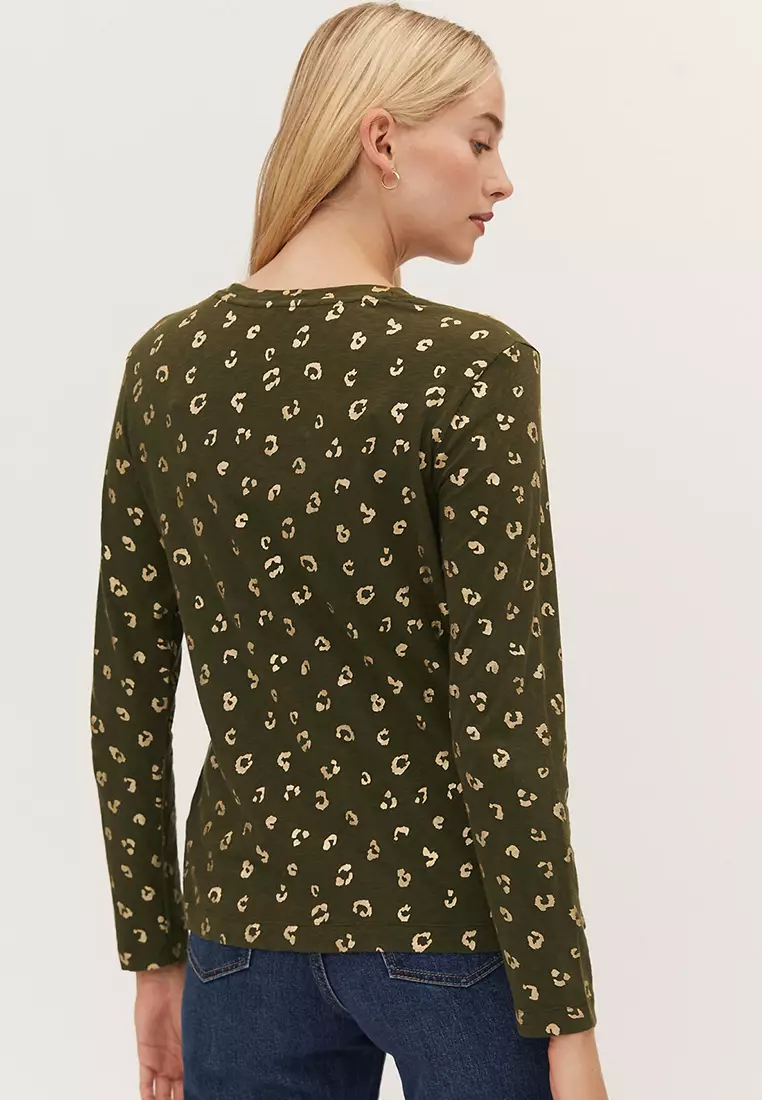 Pure Cotton Foil Print Crew Neck Top