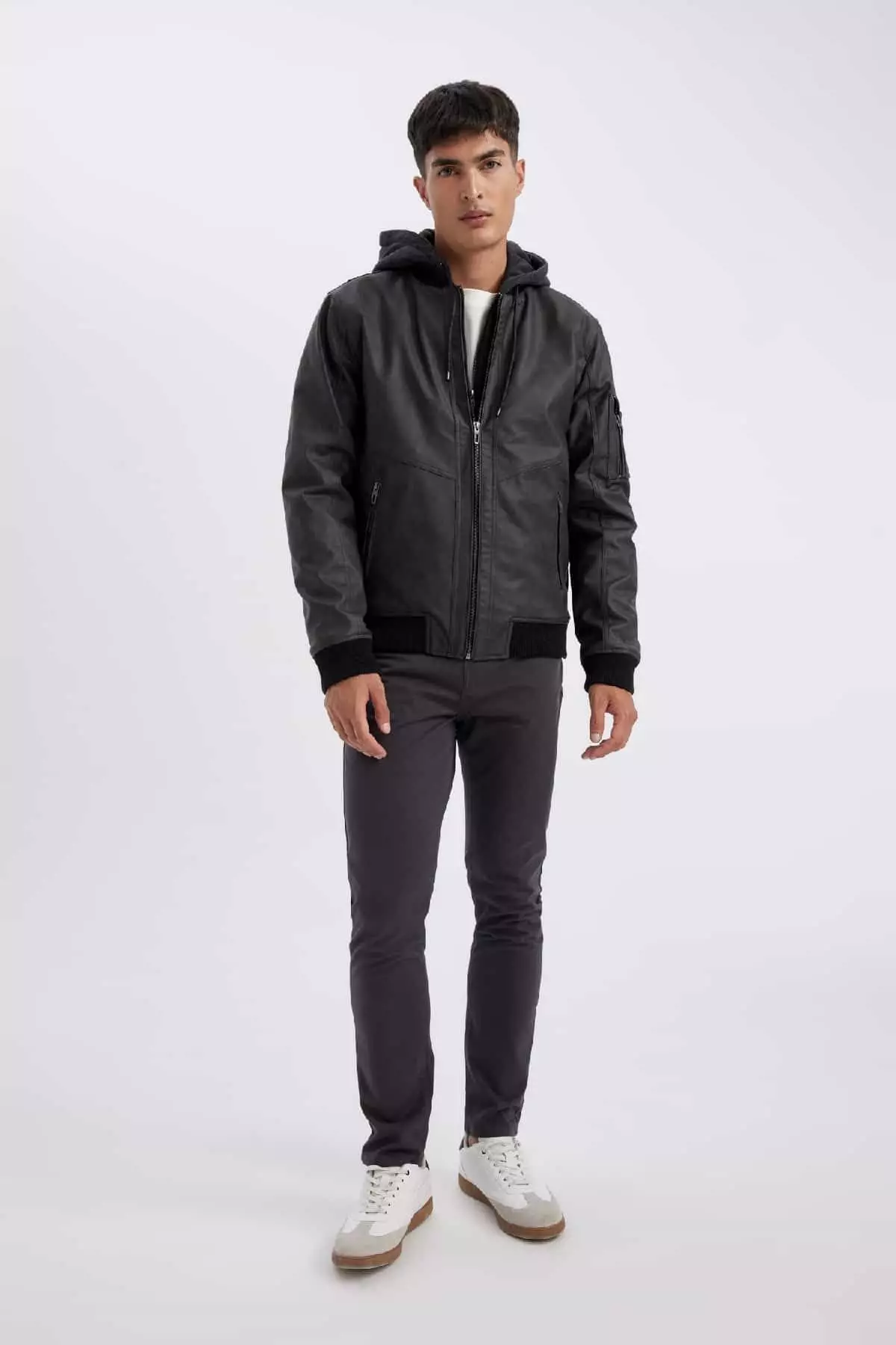 Hooded Faux Leather Jacket