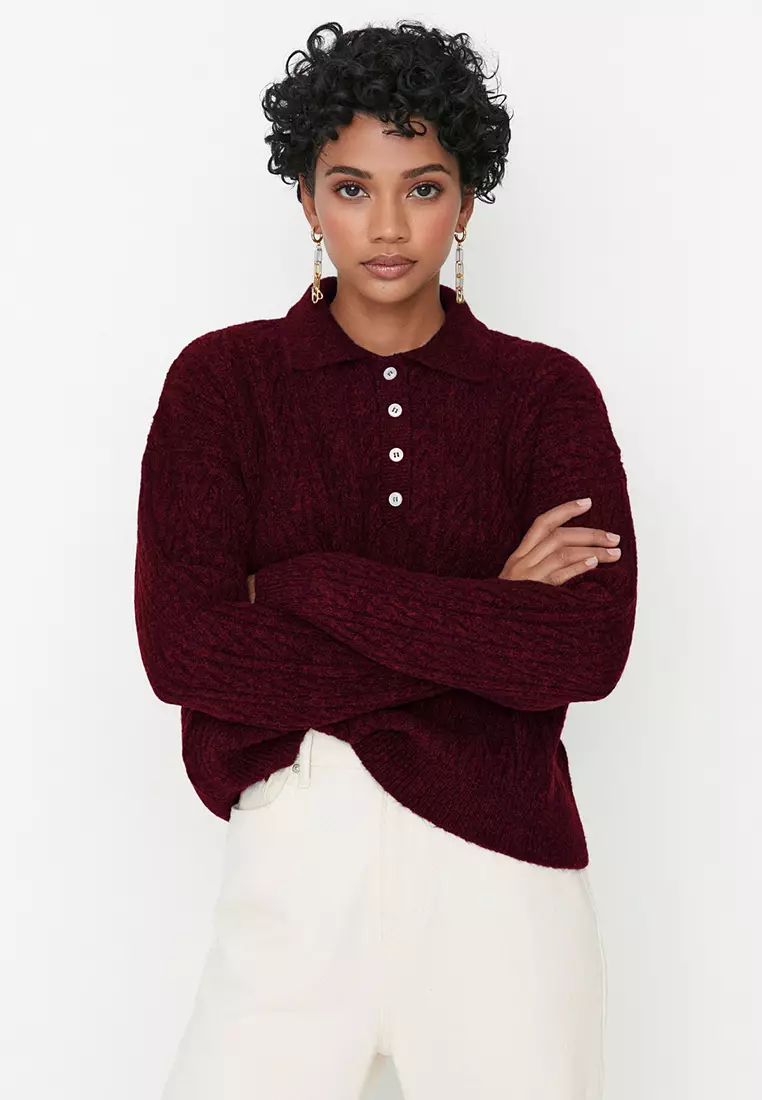 Burgundy Wide Fit Soft Textured Knitwear Sweater