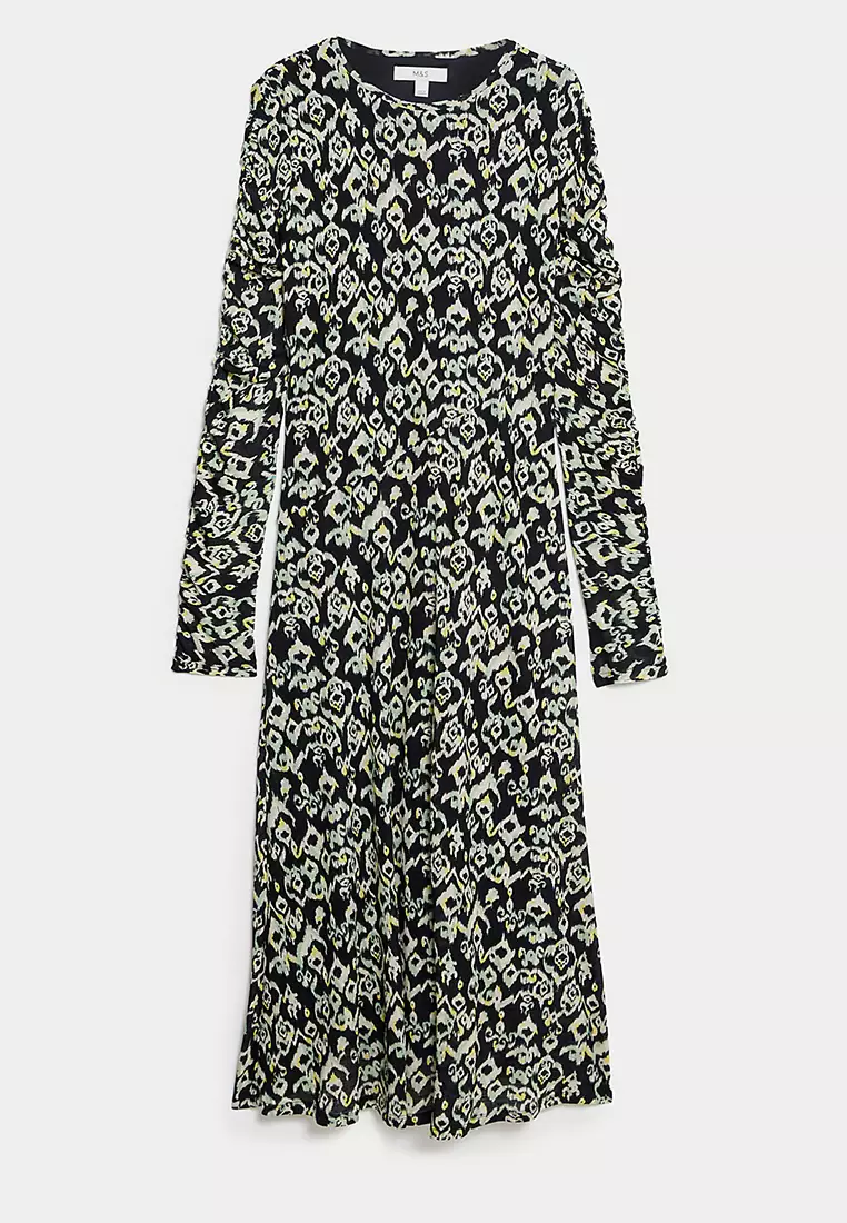 Mesh Jersey Printed Midi Column Dress