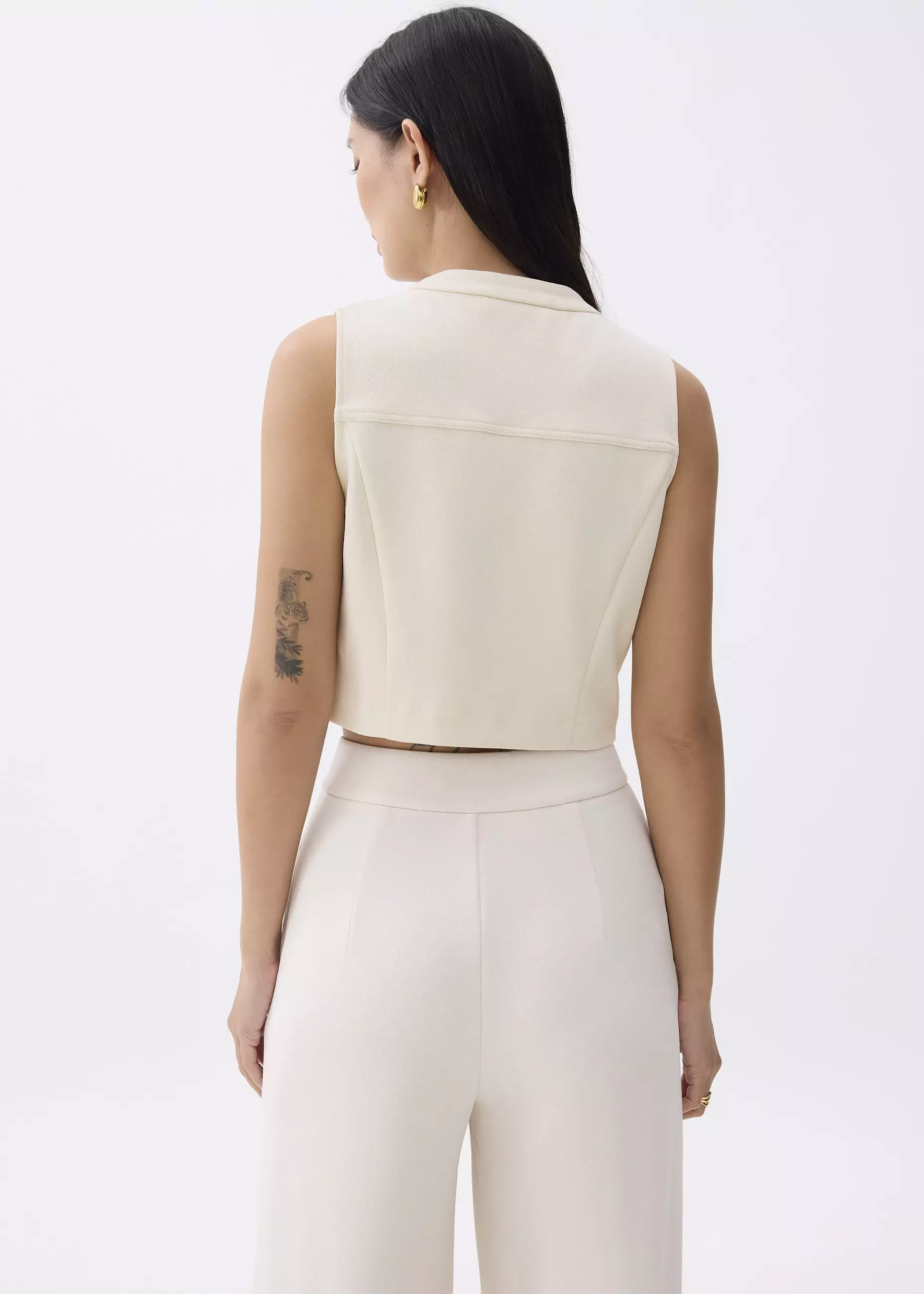 Vest Wanita - Cropped V-neck Button Down Vest