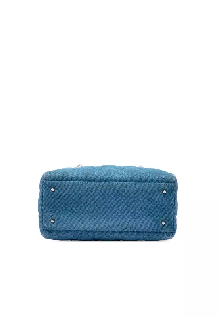 Pre-Loved Dior Medium Denim Cannage Acrylic Handles Lady Dior