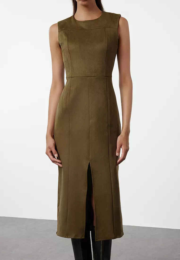 Khaki Plain Woven Dress TWOAW24EL00321