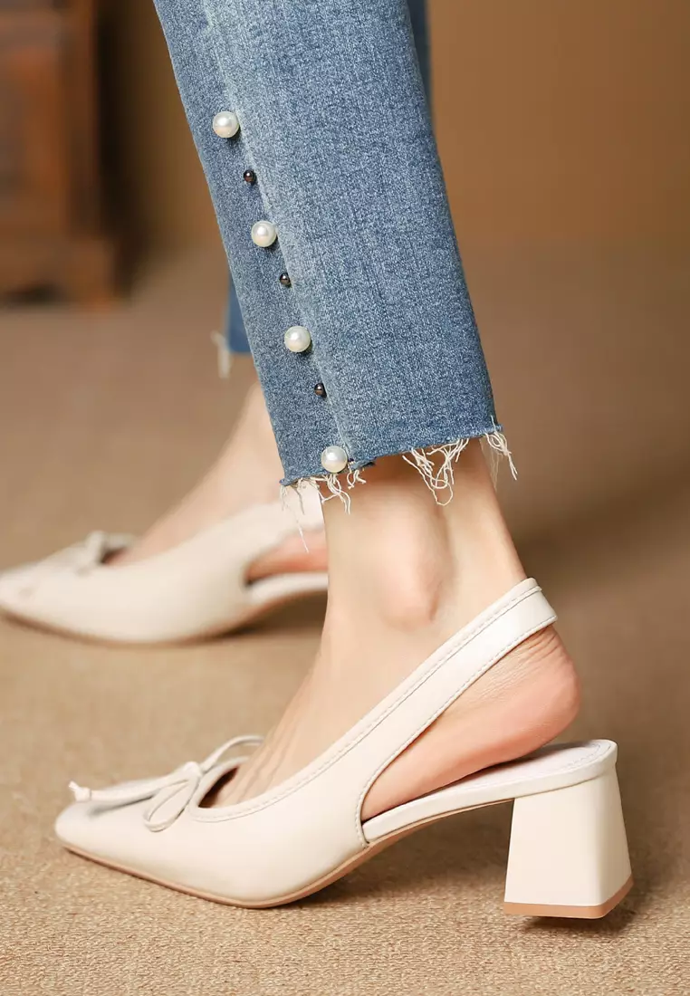 White heels with hot sale bow on back