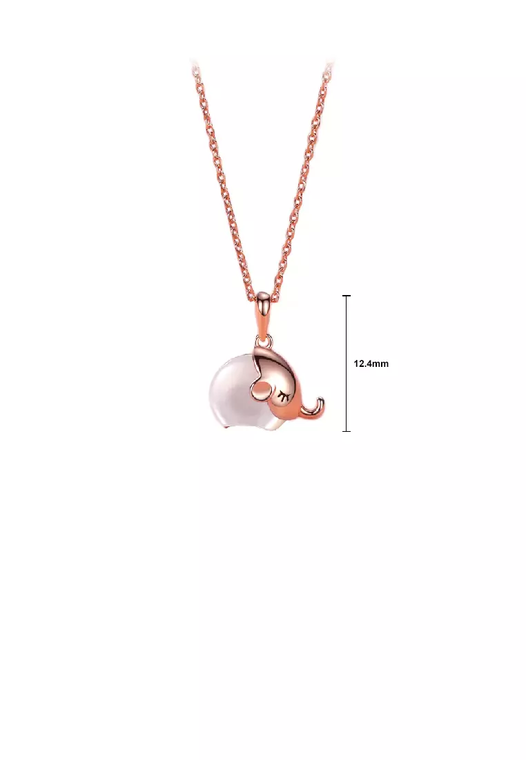 925 Sterling Silver Plated Rose Gold Simple Cute Elephant Mother of pearl Pendant with Necklace