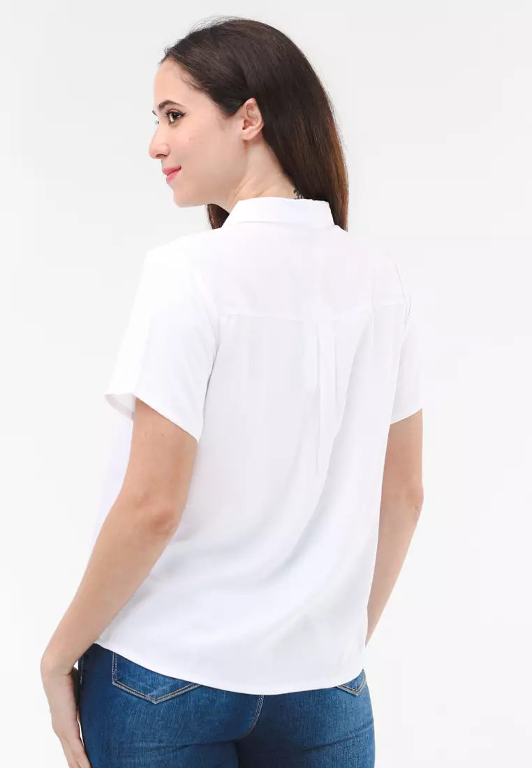 Plain Single Bold Twill Short Sleeve Blouse