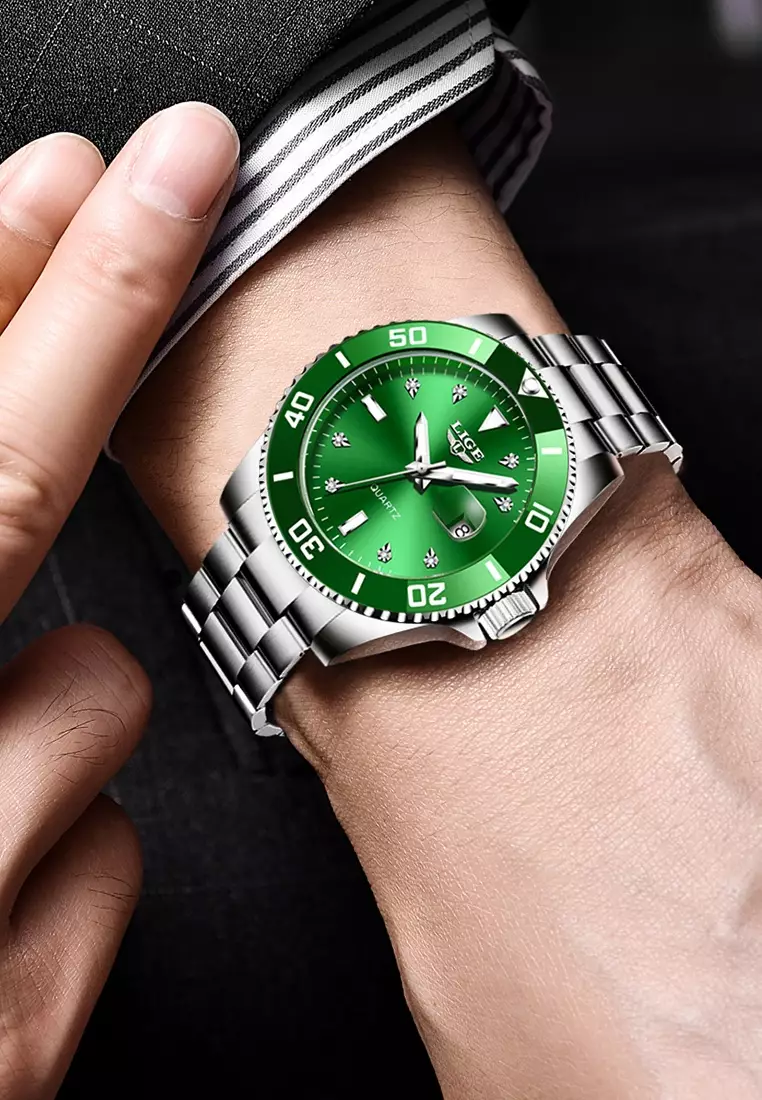 Unisex Classic Diver's Stainless Steel Quartz Watch, Stainless Steel Bracelet