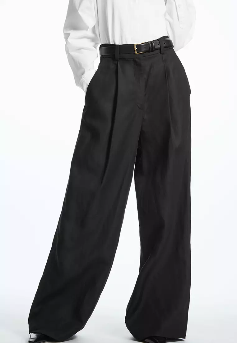 black high waisted wide leg trousers