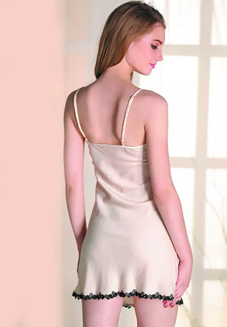 LDB5065 Lady Sexy Lace Sleepwear Two Pieces Set  Beige