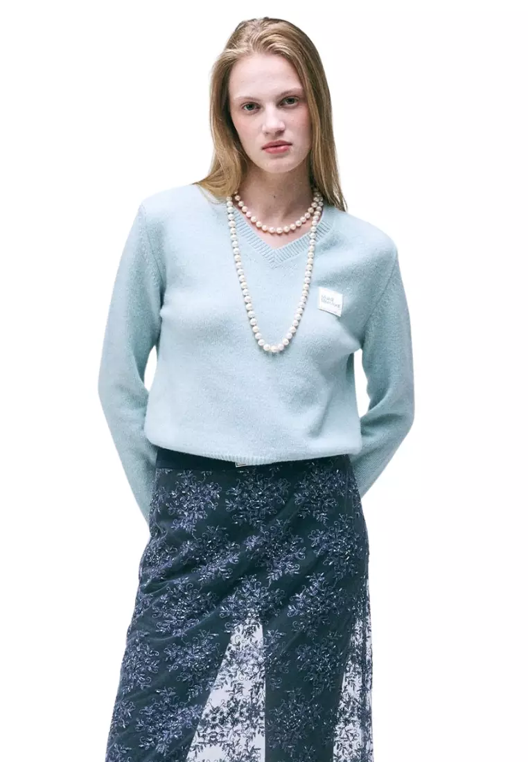 Raccoon Blended V Neck Square Logo - Mint