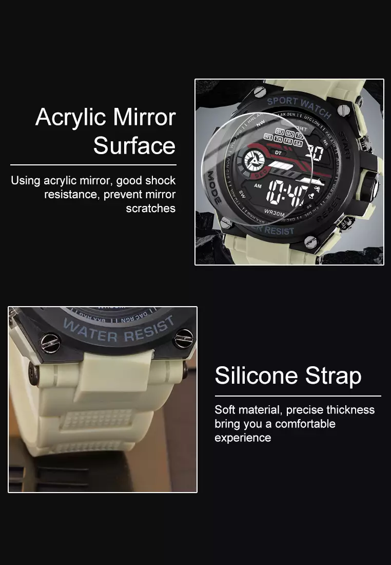 Jam Tangan Pria Analog&Digital Original Tali Silikon Anti Air Jam Tangan Cowok khakiblack