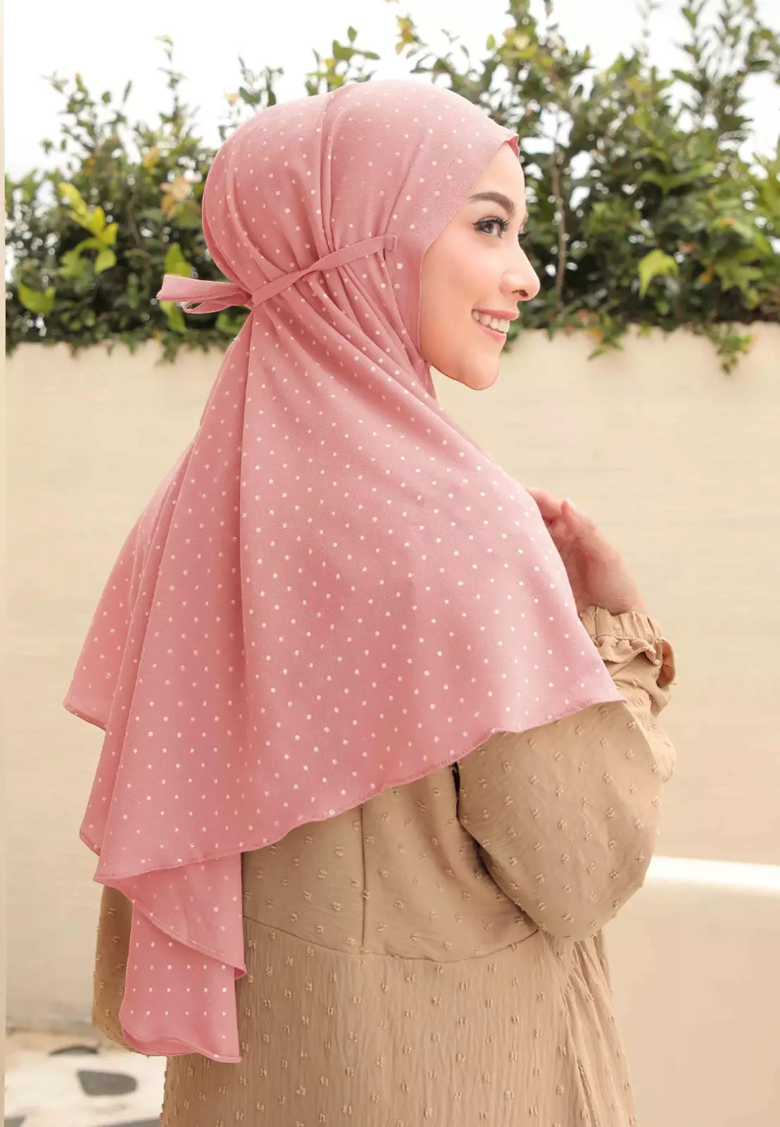 Zelena - Rowena Bergo | Hijab Instan Tali | Kerudung Motif - Pink