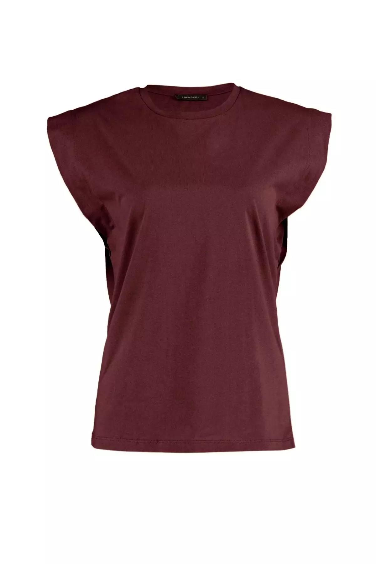 Claret Red 100% Cotton Padded Look Basic Crew Neck Knitted T-Shirt TWOSS20TS0021