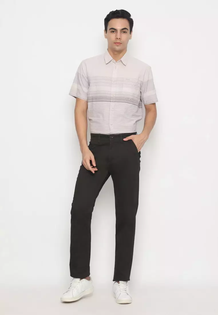 POLICE Celana Chino Panjang Dk.Coffee Cotton Premium Regular Fit Pria