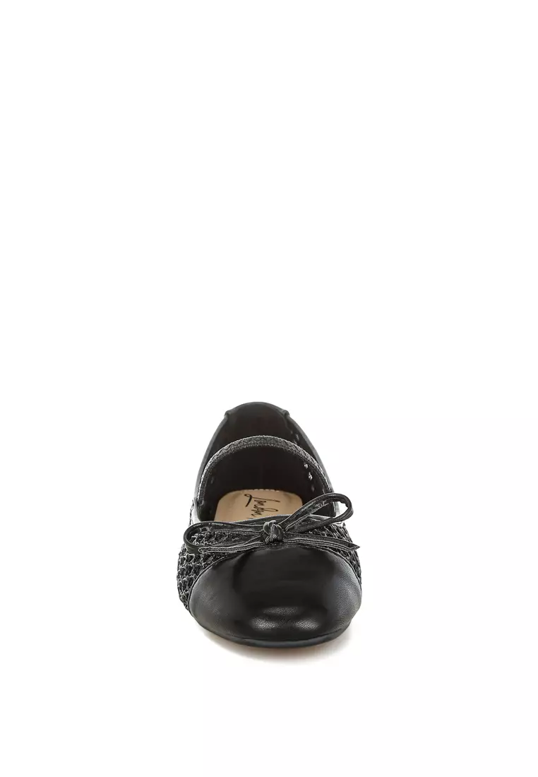 Woven Bow Detail Ballerinas In Black
