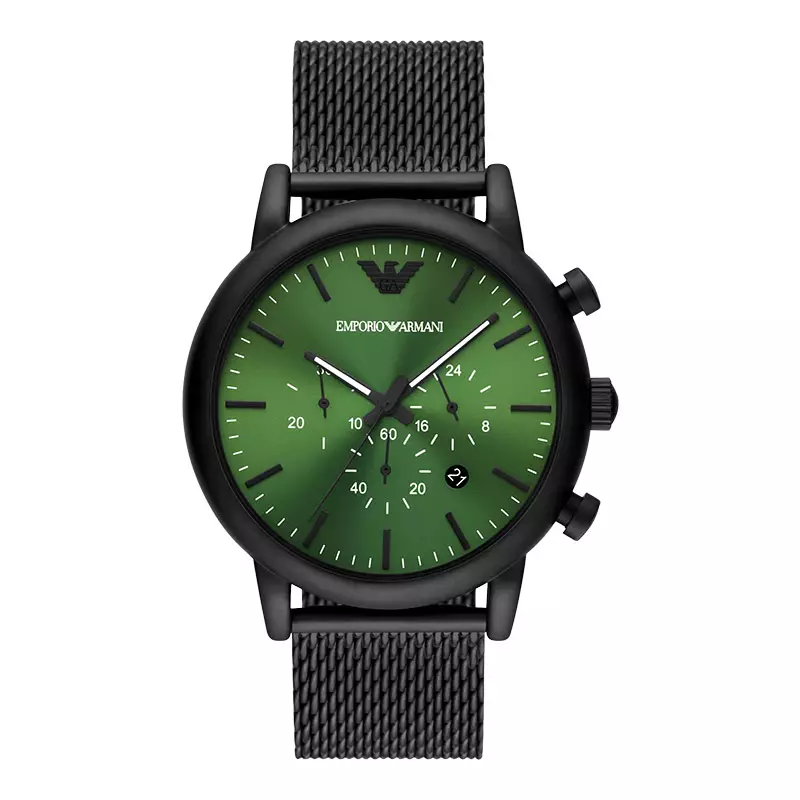 Jam Tangan Pria Emporio Armani Chronograph AR11470 Luigi Green Dial Black Mesh Strap