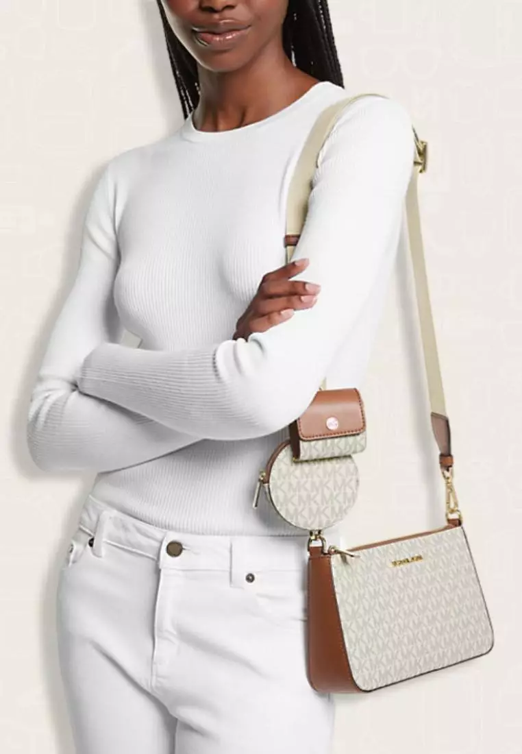 Michael Kors Jet Set Logo Crossbody Bag with Case for Apple Airpods Pro® Vanilla