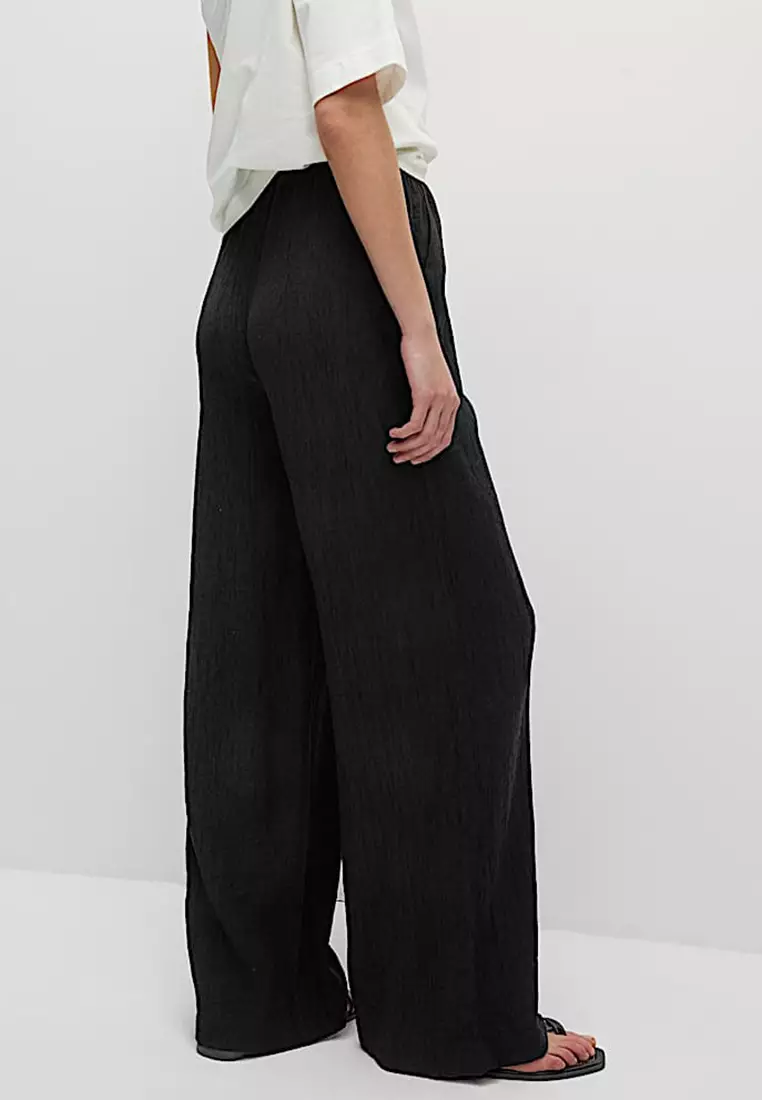 Viscose Rich Crinkle Elasticated Waist Wide Leg Trousers
