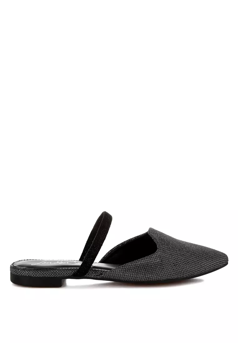 Discount on London Rag  shoes - SKU: Glitter Faux Leather Flat Mules in Black