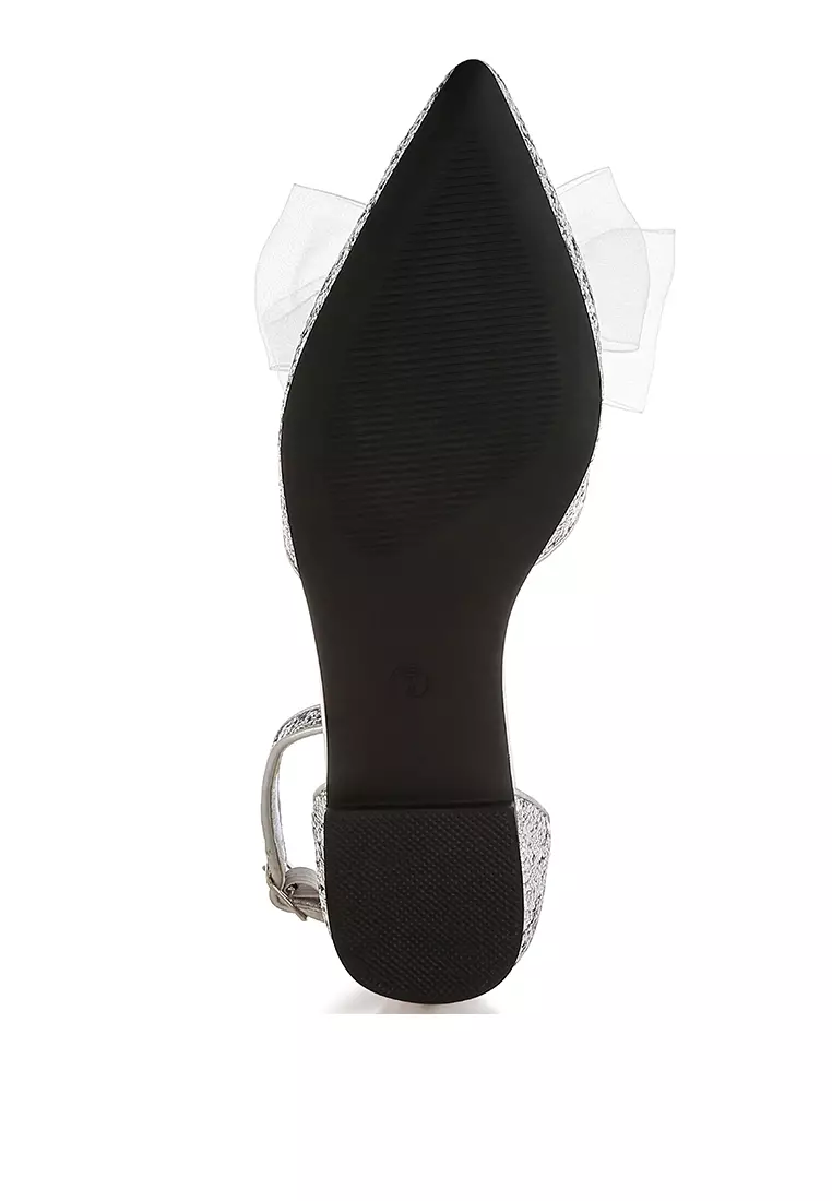 Sandal Datar Glitter Berdetail Pita Tipis Warna Silver