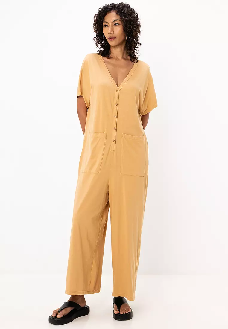 Washed Button Through Oversized Jumpsuit