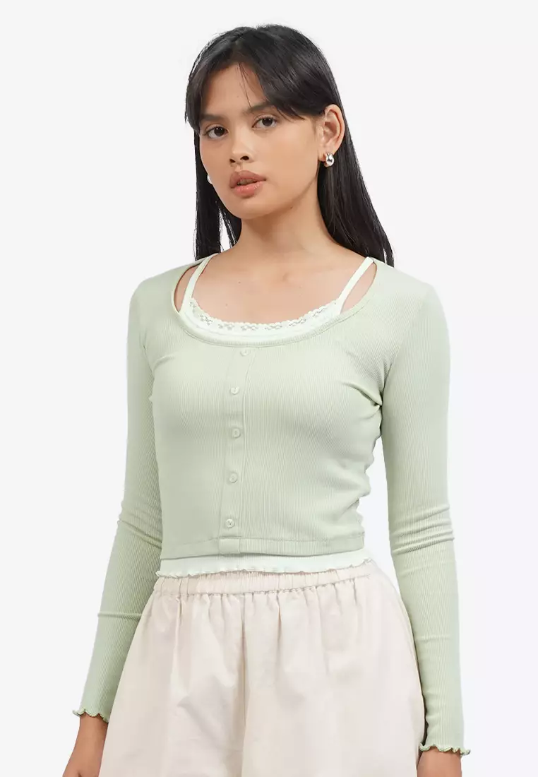 Double Layer Long Sleeve Knit Top