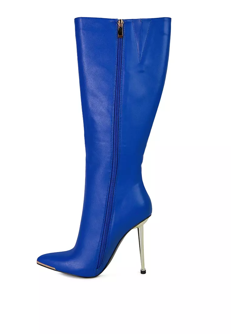 Buy London Rag Blue Faux Leather Pointed Heel Calf Boots Online