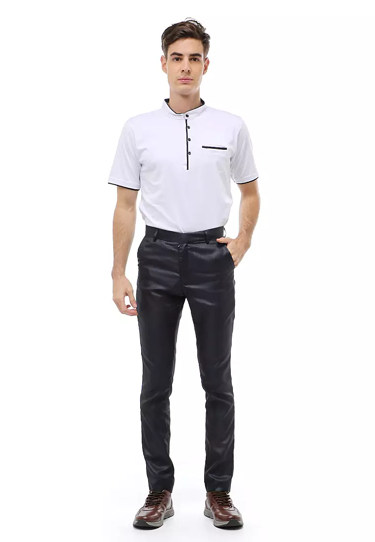 Locko Celana Panjang Formal Metalik Pria Slim Fit Material Wool ORIGINAL - Dark Blue