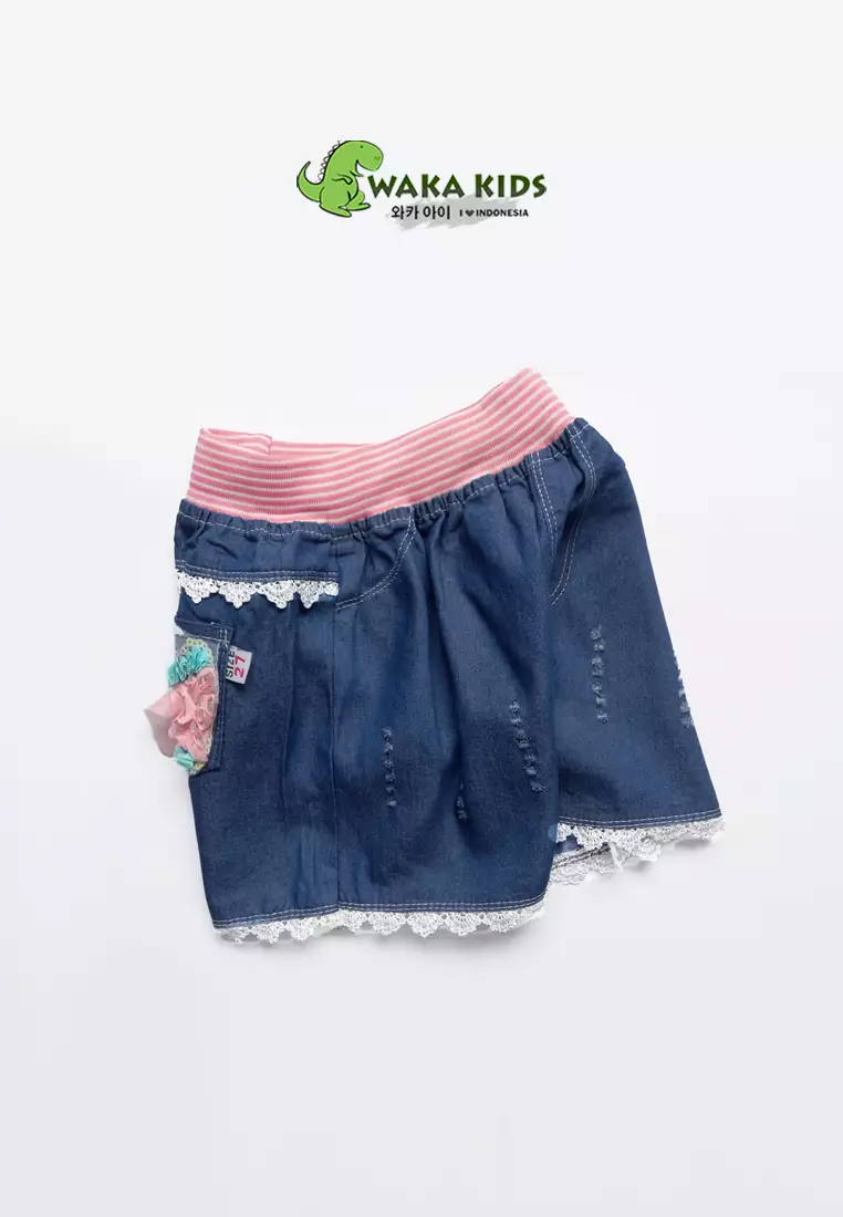 Wakakids Celana Pendek Anak Perempuan Hotpants Jeans West Rib Butterfly Renda 057 Vench