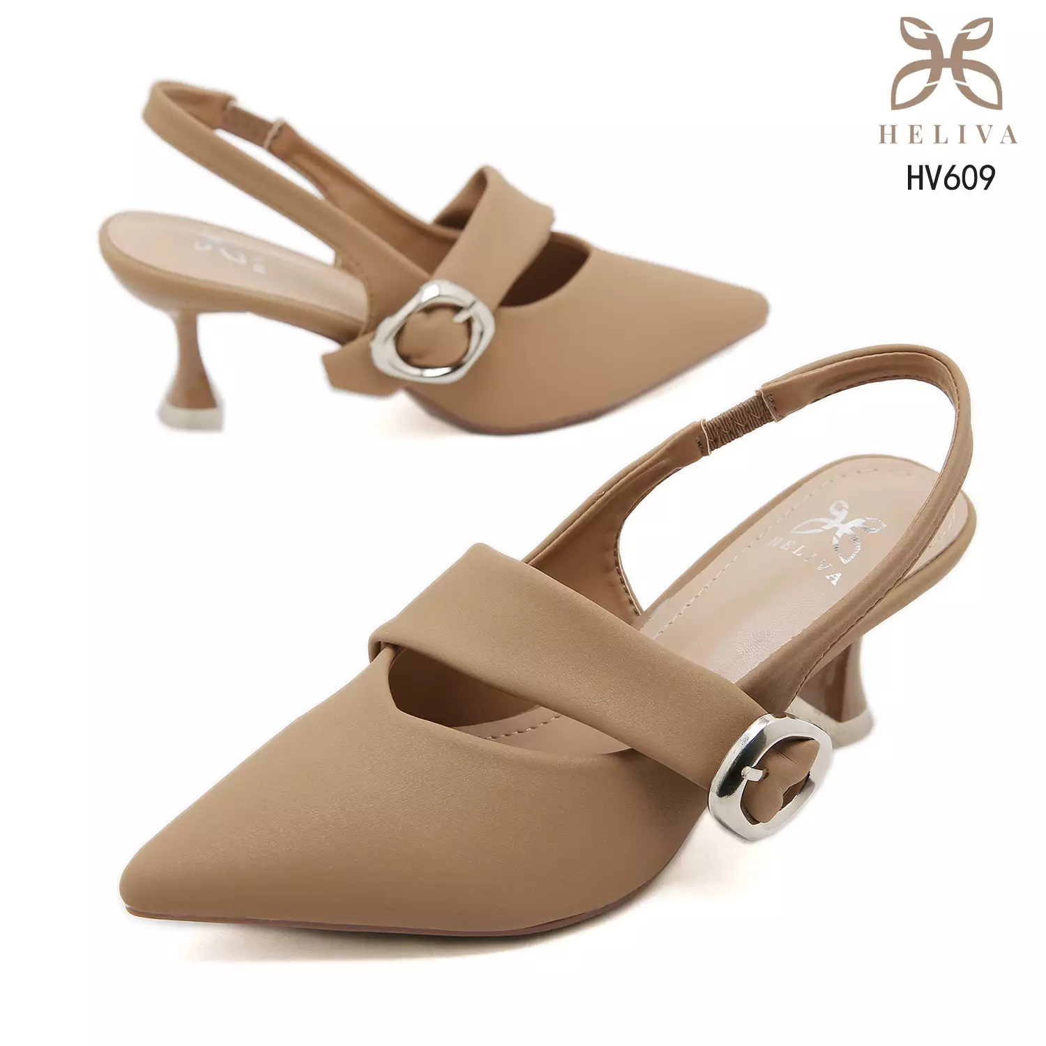 HELIVA LORELIA 6cm Slingback Heels Minimal Buckle Accent & Refined Pointed Toe HV609