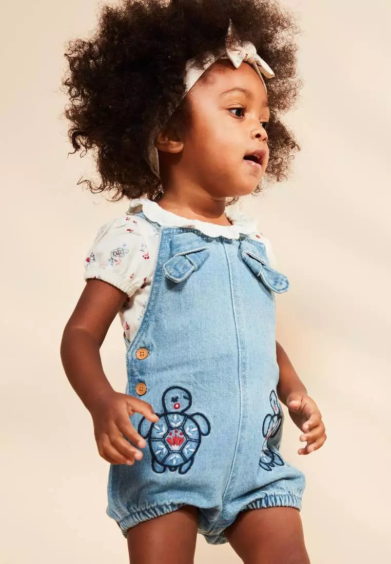 Denim Romper with embroidery