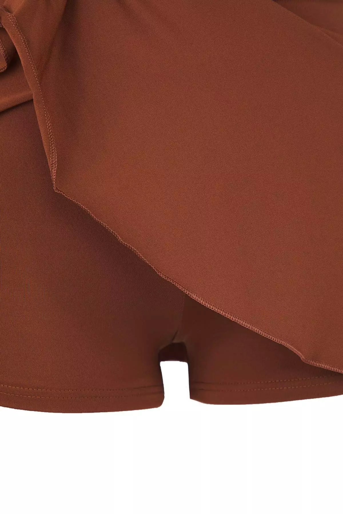 Brown One Shoulder Skirt Shorts Swimsuit