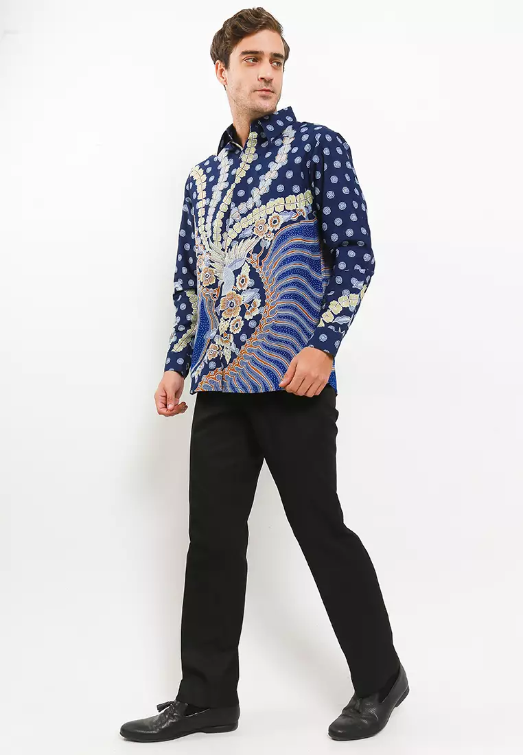 Darren Shirt Kemeja Batik Lengan Panjang Slimfit Biru Trikot