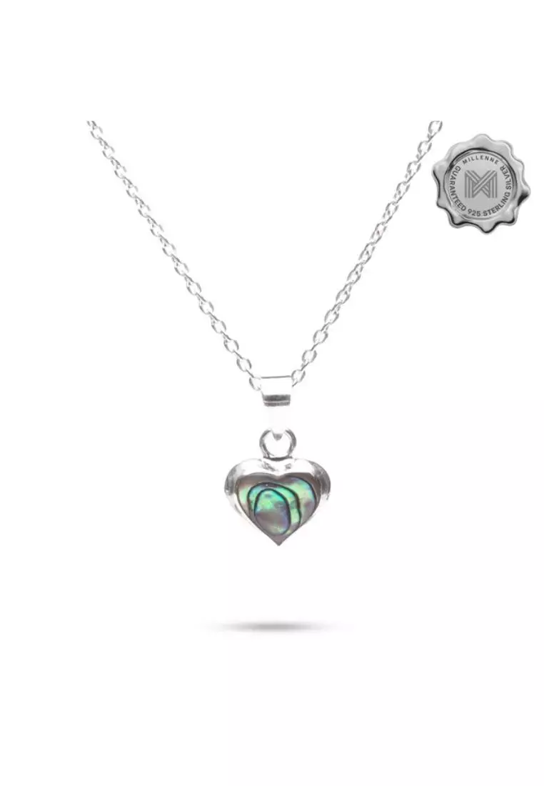 Millennia 2000 Abalone Shell Heart Silver Pendant with 925 Sterling Silver