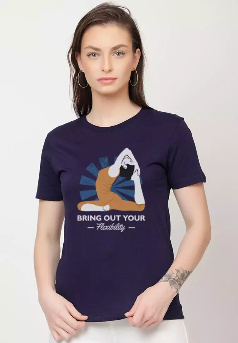 Bring OutFlexibility Relaxed Short Sleeve Stylish Navy Blue Cotton Casual Graphic Print Tee/TShirt