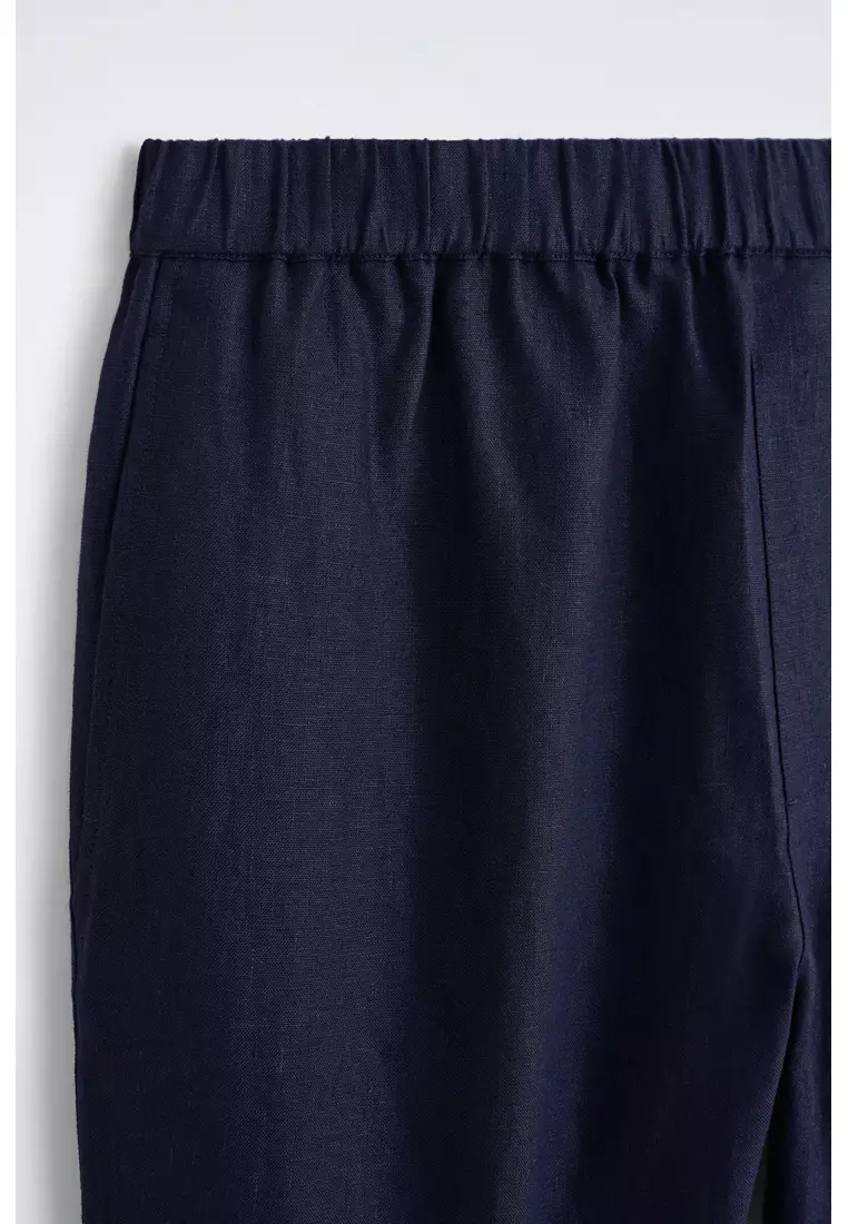 ELASTICATED LINEN REGULAR-FIT TAPERED TROUSERS