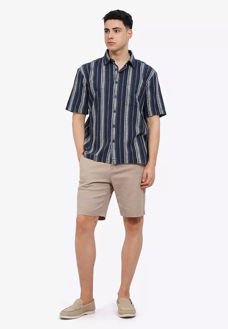 Relaxed Fit Short Sleeve Stripes Shirt