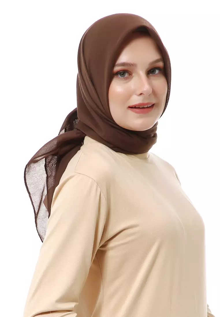 Vierra Jilbab Segiempat Paris Polos Premium Best Style - Dark Brown